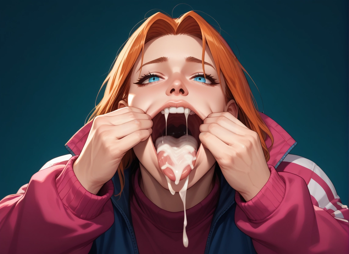 1girl, cum, solo, cum in mouth, open mouth, jacket · Yamete.gg