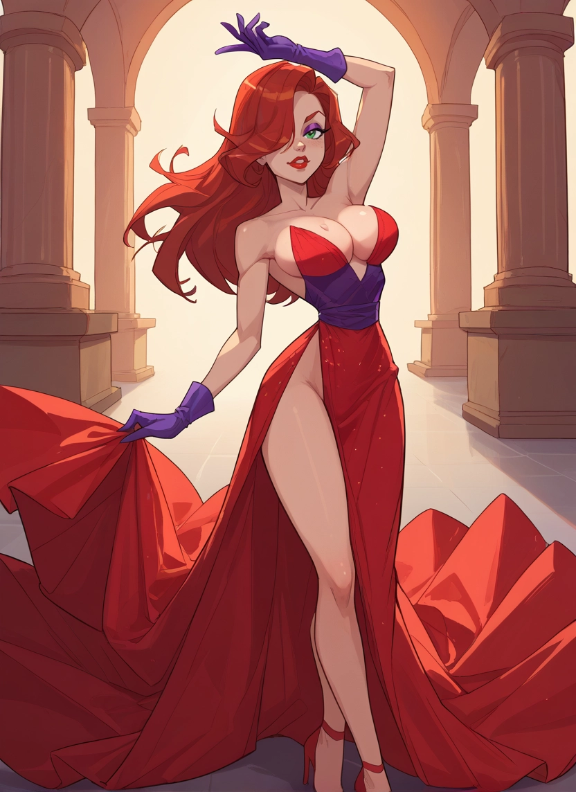 1girl, breasts, gloves, dress, solo, green eyes · Yamete.gg