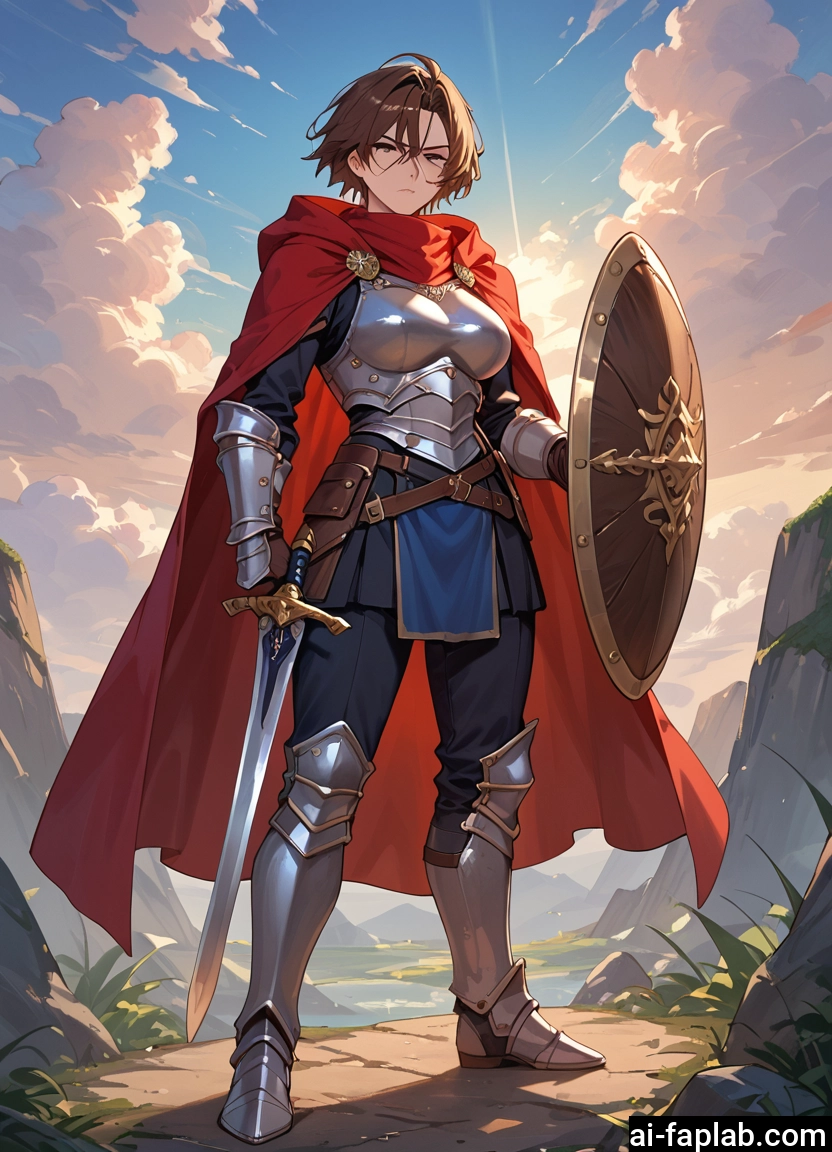 1girl, weapon, sword, armor, shield, solo · Yamete.gg