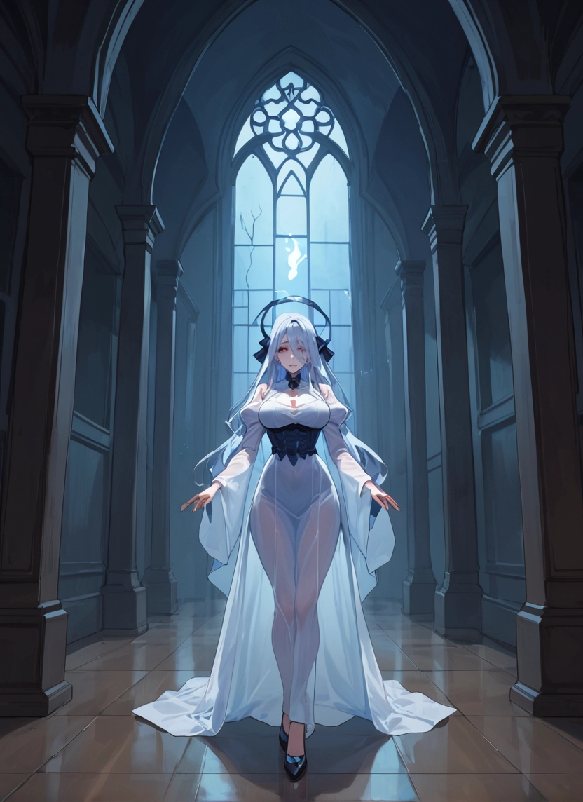 1girl, solo, dress, breasts, long hair, white dress · Yamete.gg