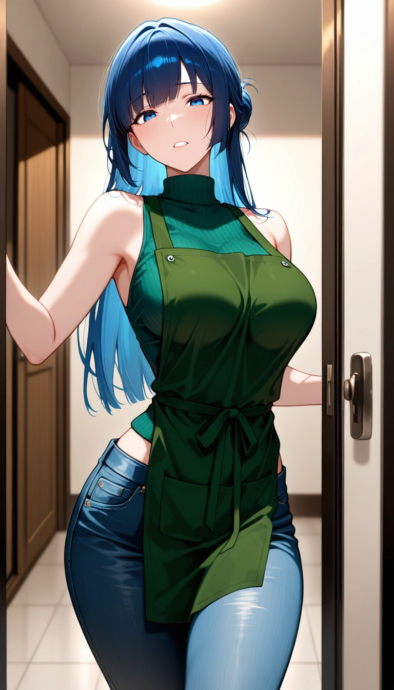 1girl, denim, solo, blue eyes, jeans, blue pants · Yamete.gg