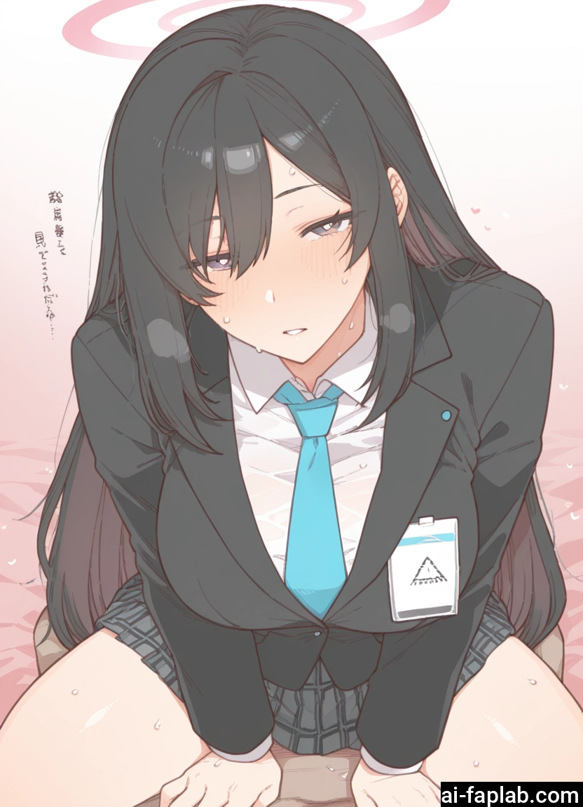1girl, skirt, black hair, halo, long hair, necktie · Yamete.gg