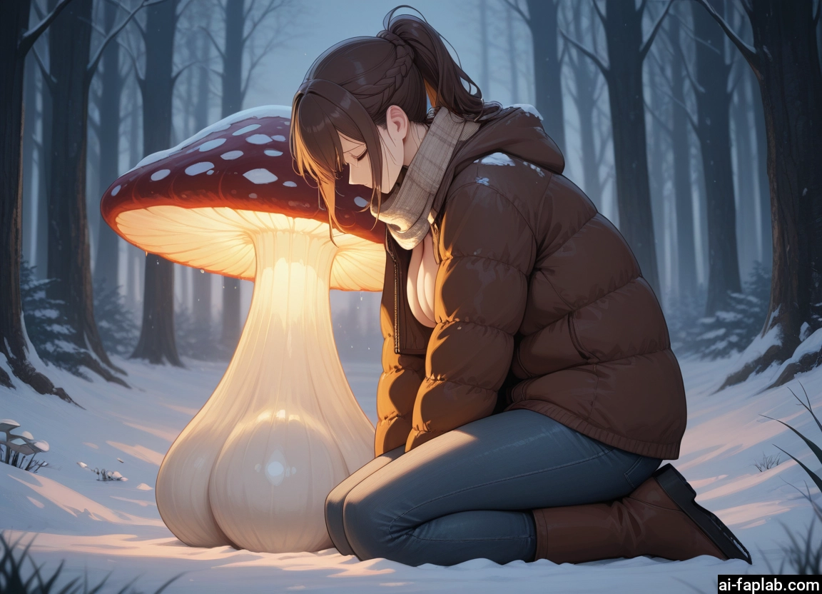 1girl, breasts, mushroom, scarf, pants, boots