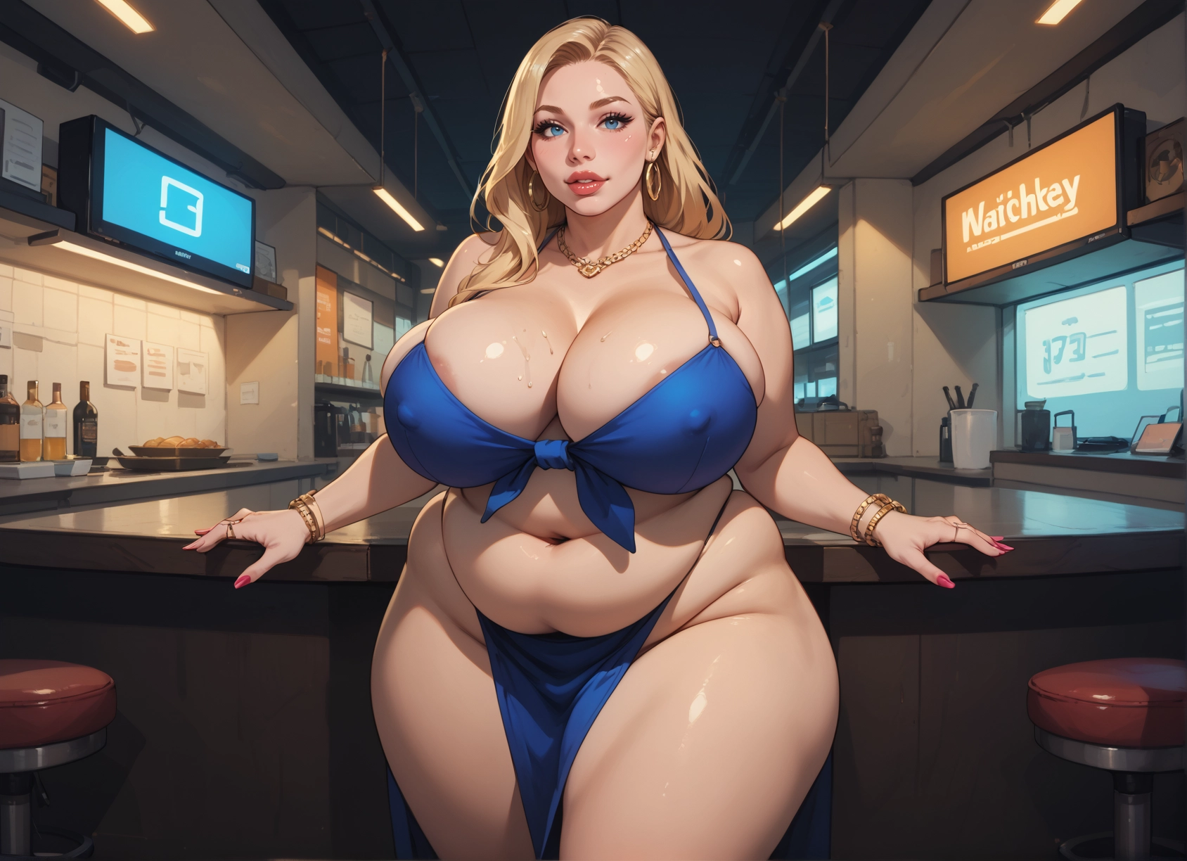 1girl, breasts, jewelry, blonde hair, blue eyes, earrings · Yamete.gg