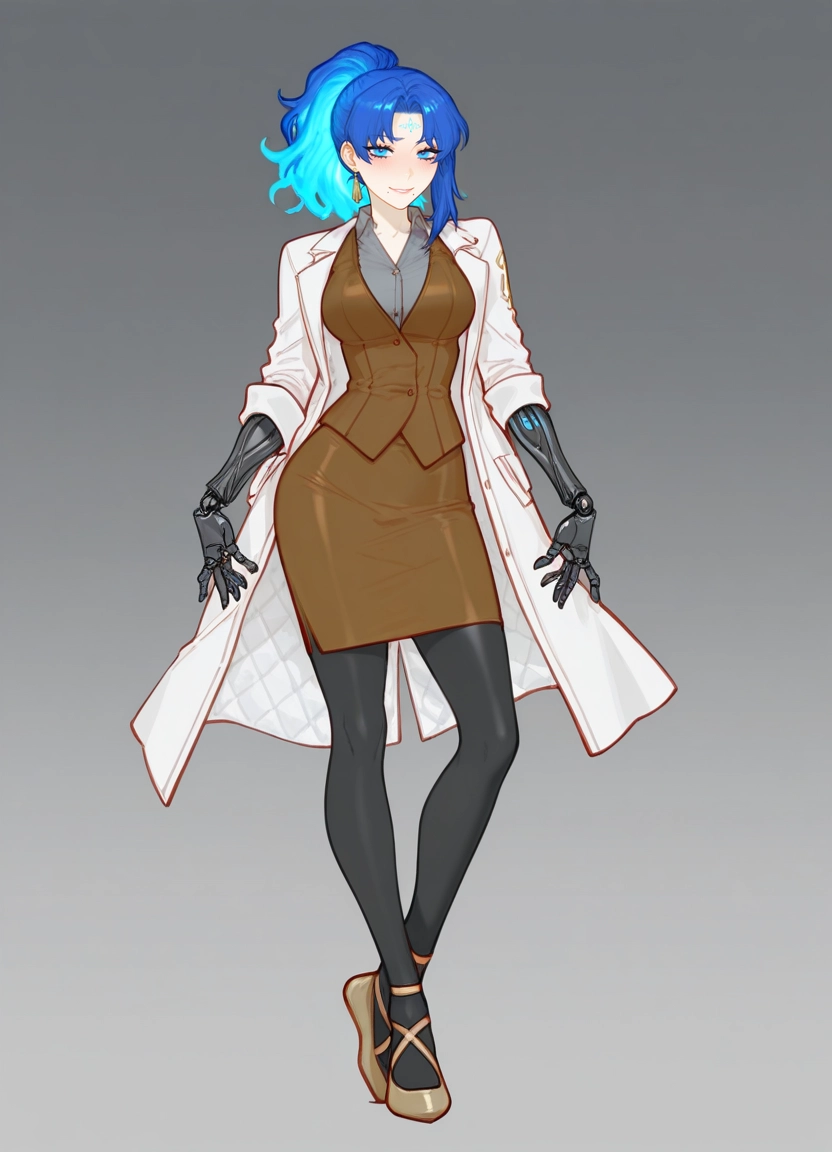 1girl, solo, blue hair, blue eyes, labcoat, jewelry · Yamete.gg