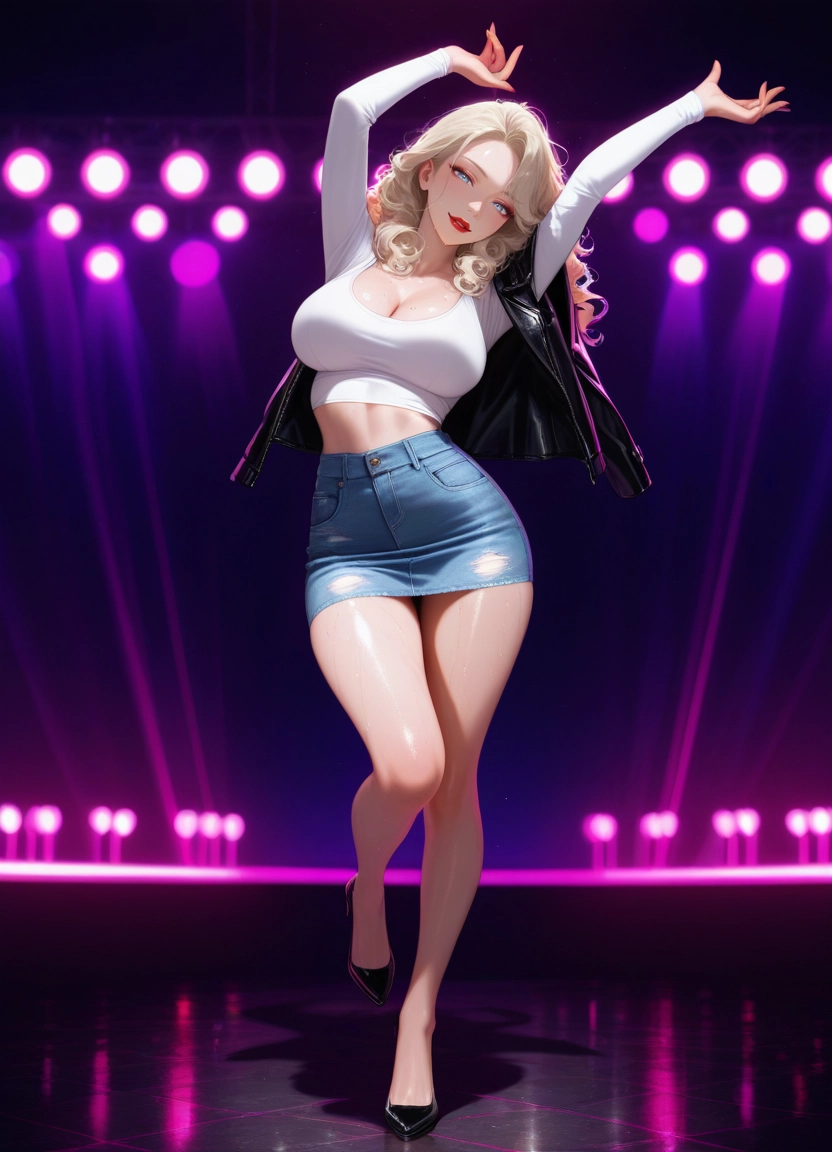 1girl, breasts, skirt, solo, large breasts, blonde hair