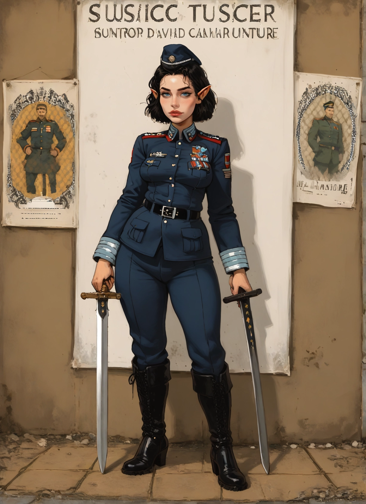 1girl, weapon, sword, uniform, boots, pointy ears · Yamete.gg