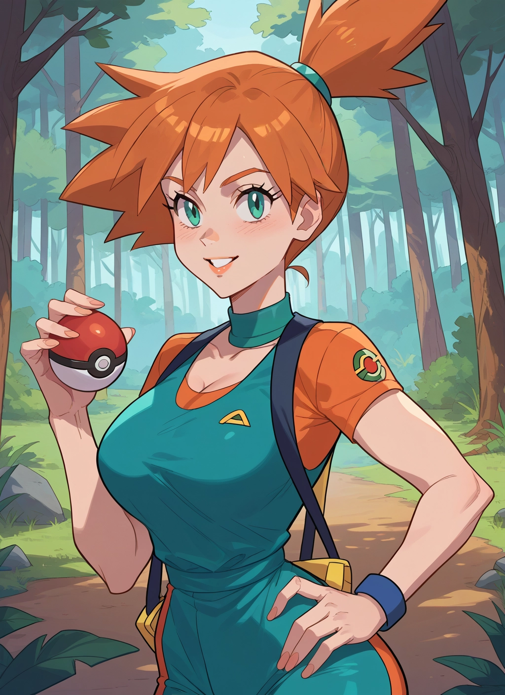 1girl, breasts, orange hair, holding, smile, solo · Yamete.gg