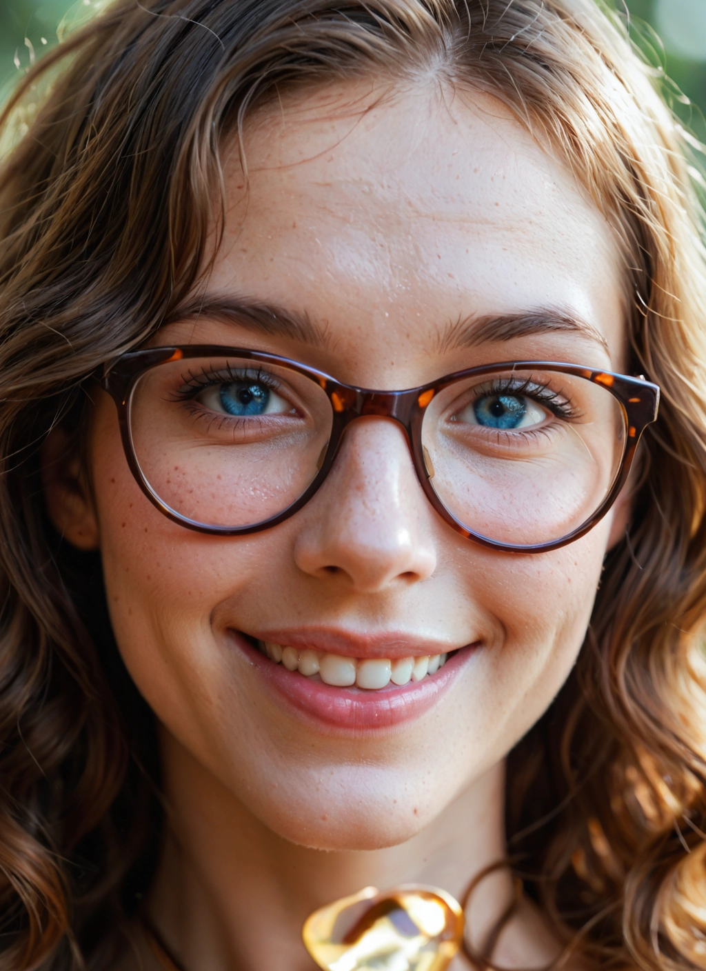 1girl, solo, glasses, blue eyes, freckles, smile · Yamete.gg