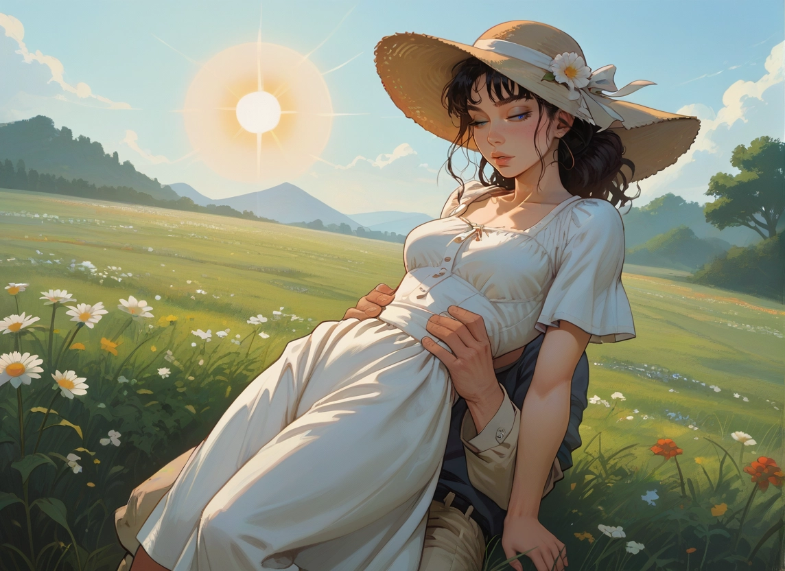 1girl, hat, flower, 1boy, dress, outdoors · Yamete.gg