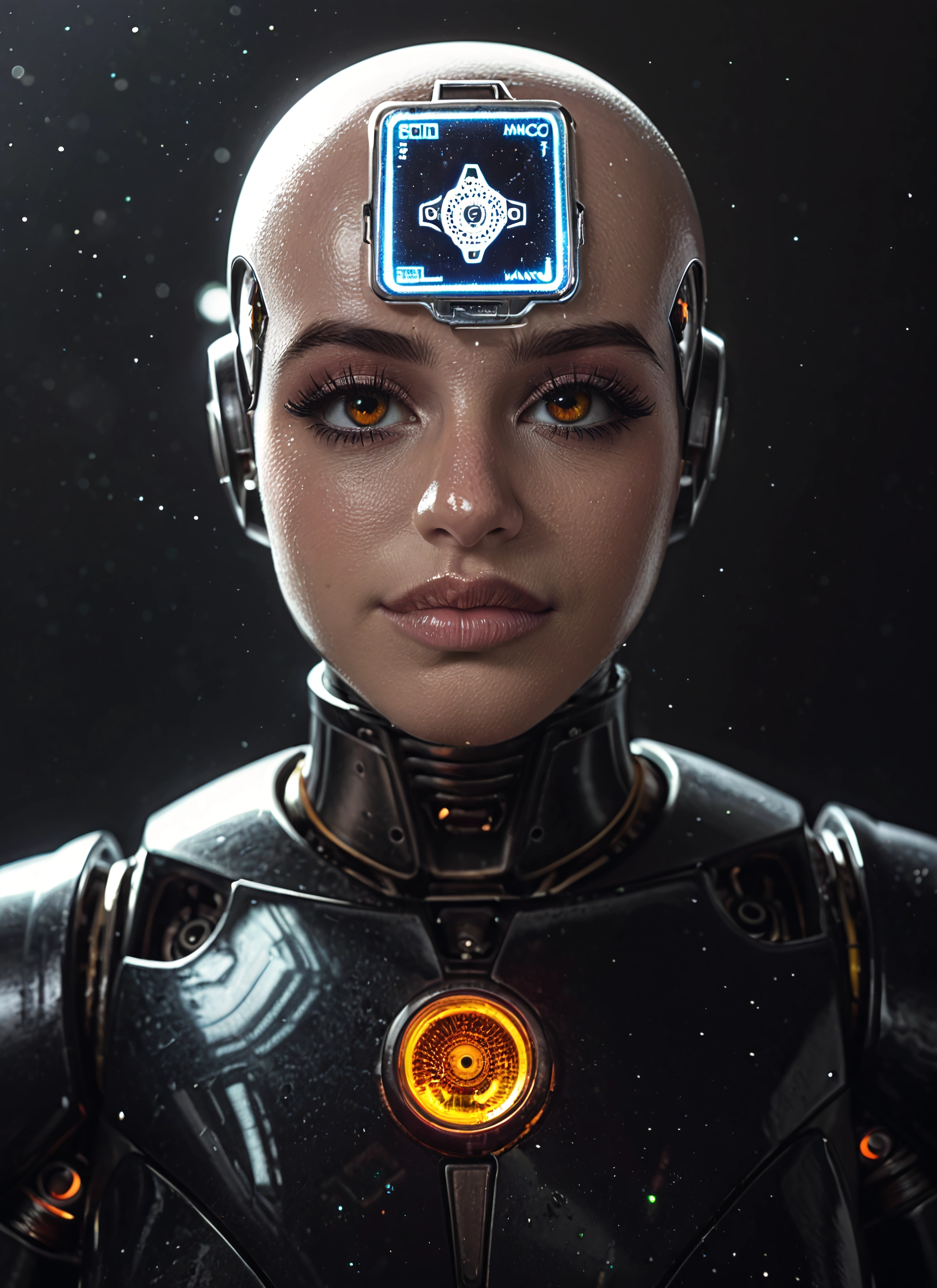 solo, 1girl, bald, science fiction, lips, bald girl · Yamete.gg