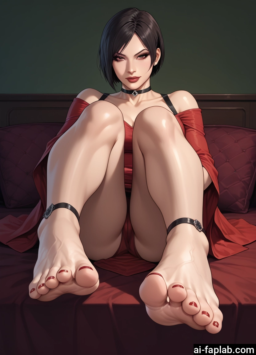 1girl, feet, barefoot, short hair, toes, choker