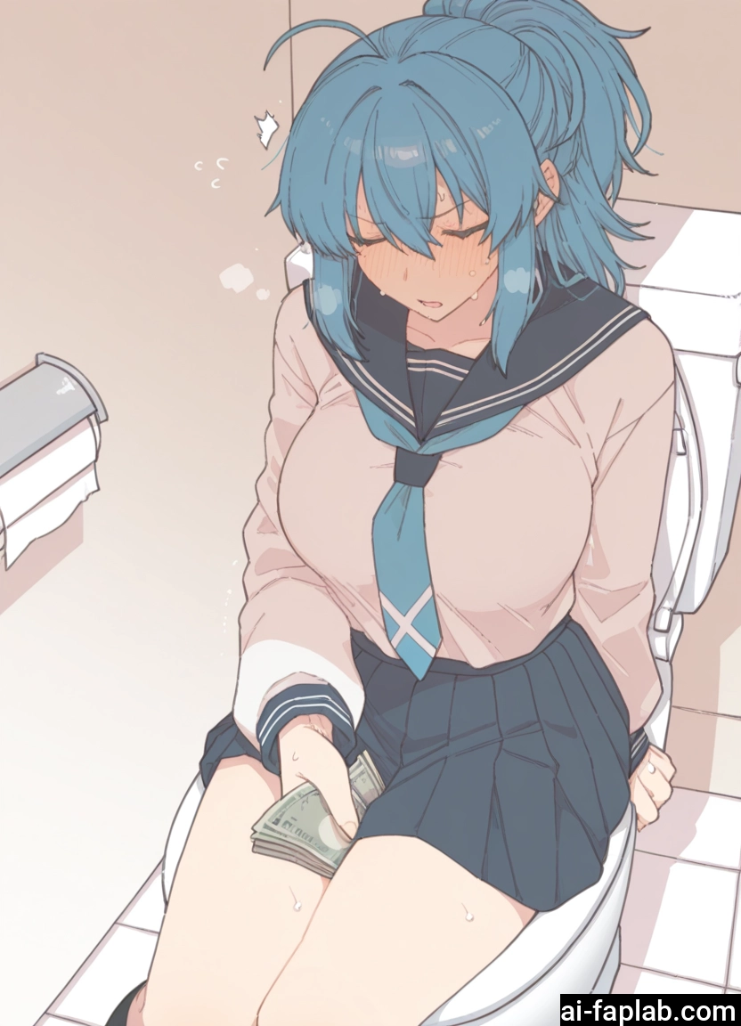 1girl, blush, skirt, toilet, solo, closed eyes · Yamete.gg