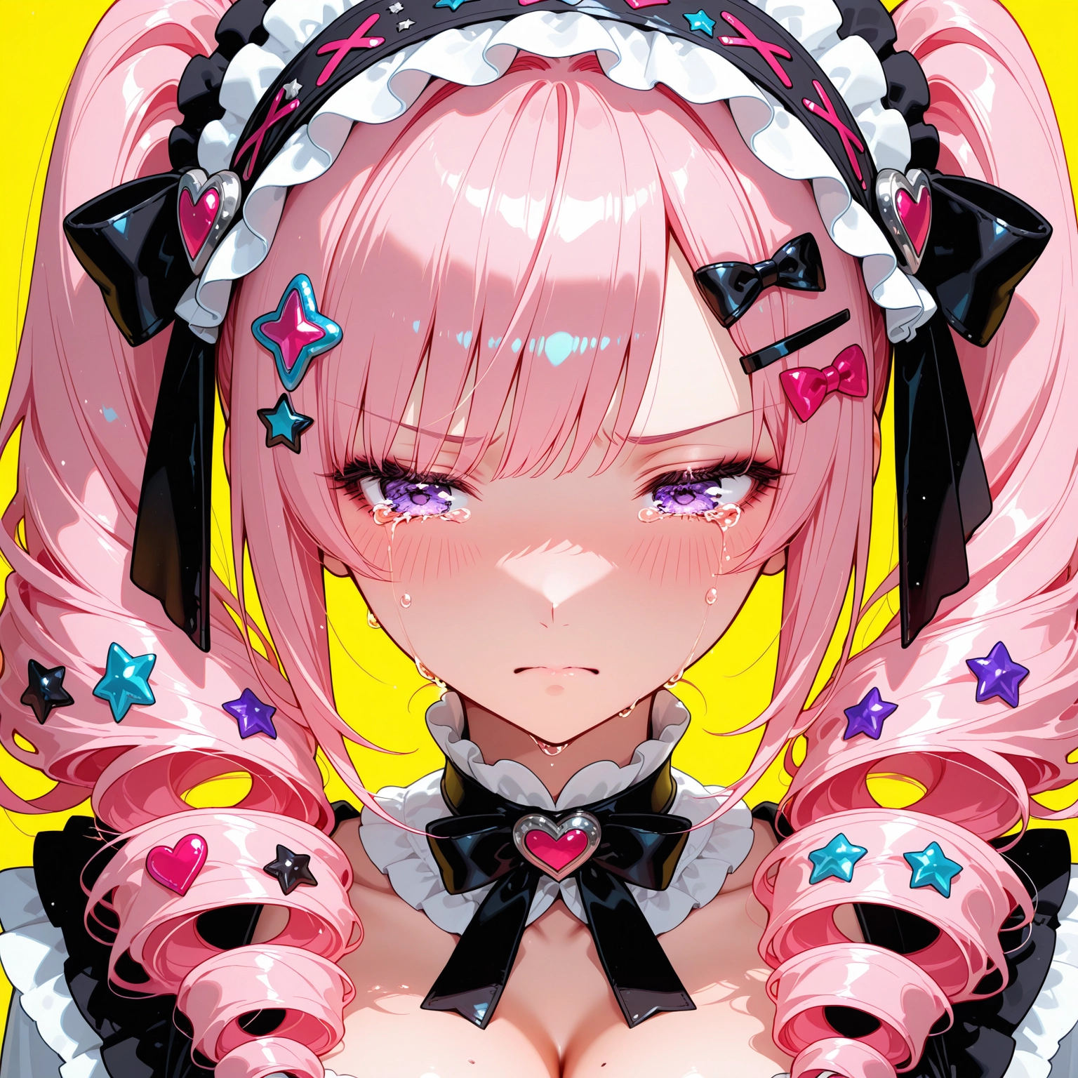 1girl, pink hair, solo, hair ornament, drill hair, breasts · Yamete.gg