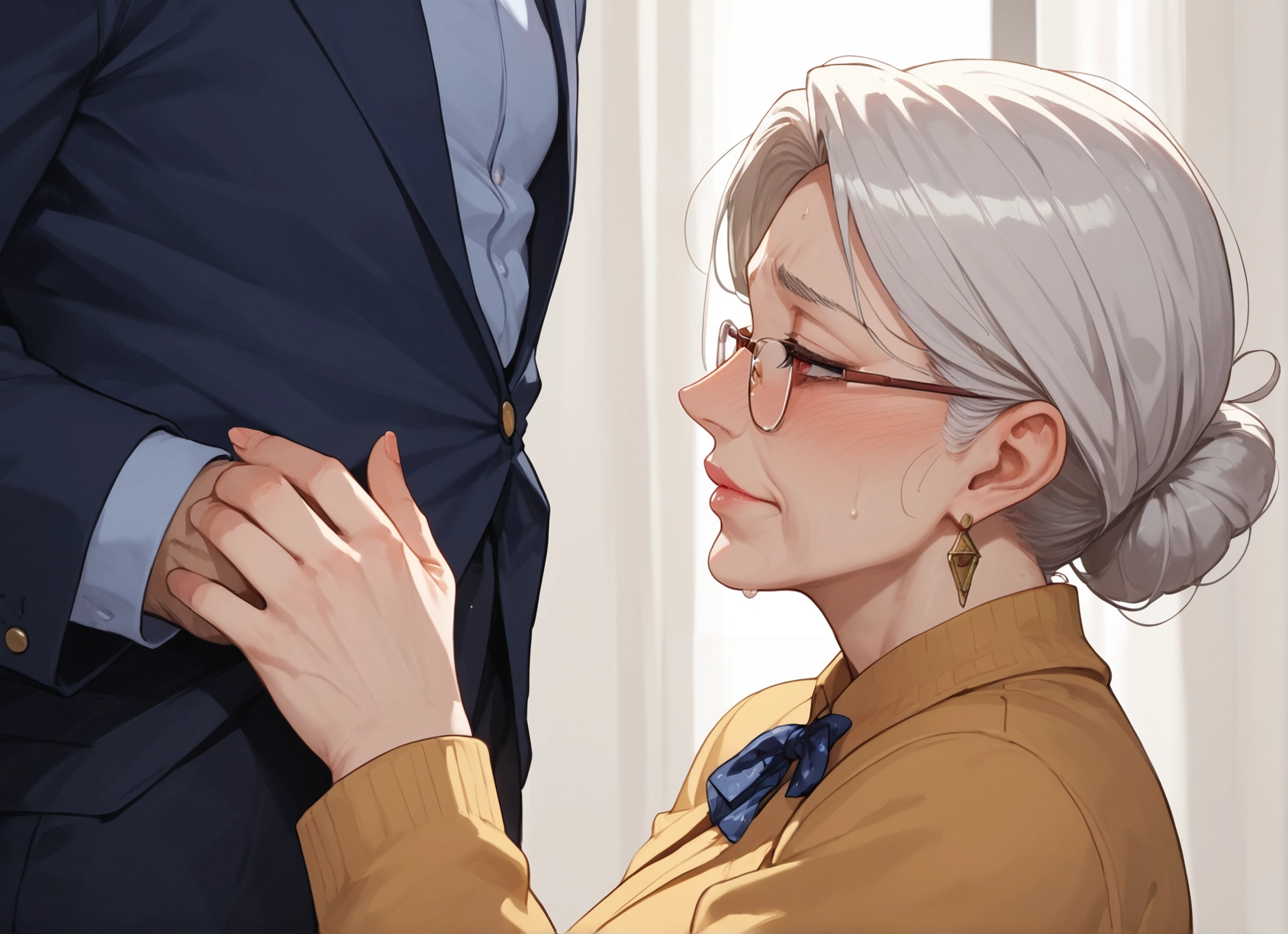 1girl, 1boy, glasses, earrings, jewelry, blush · Yamete.gg