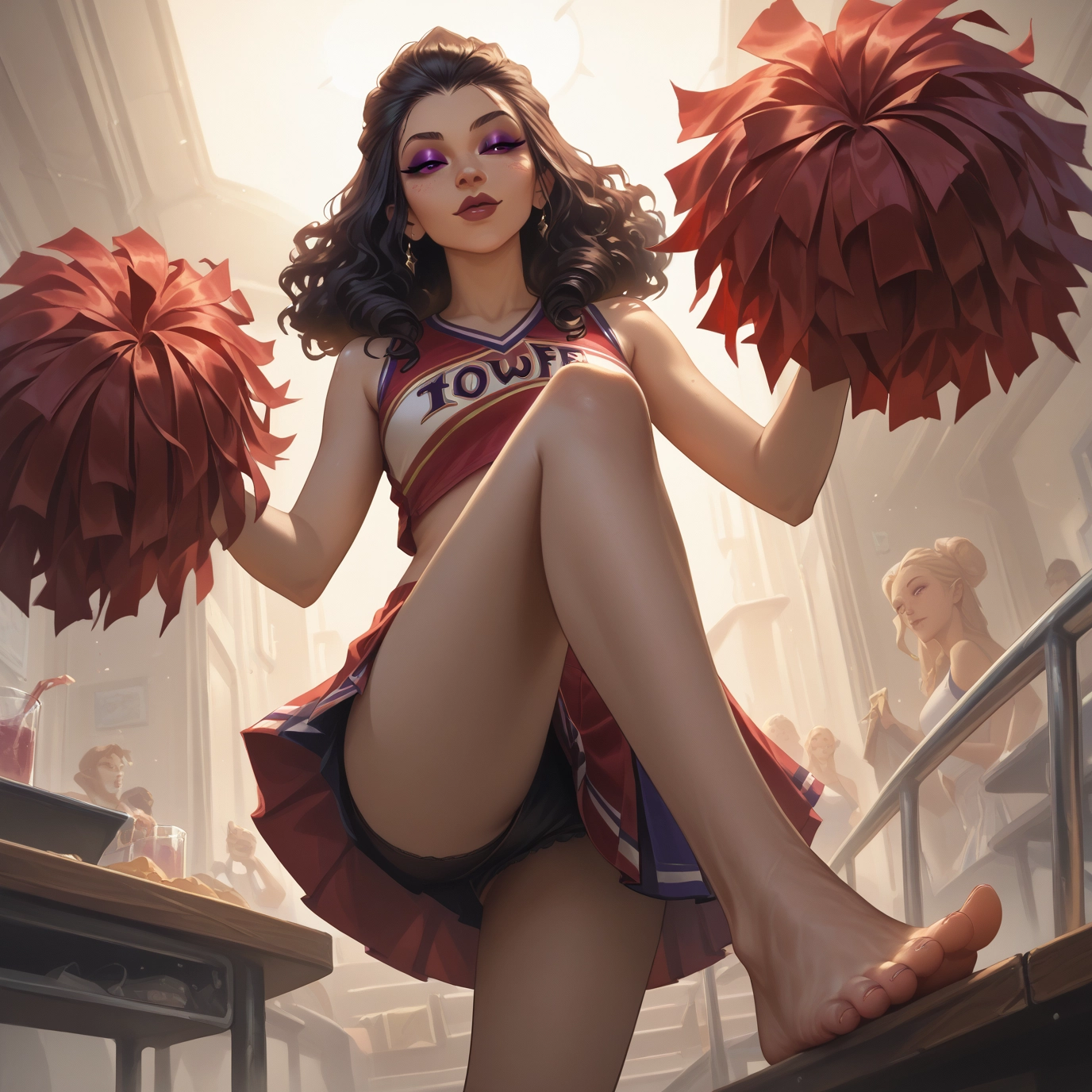 cheerleader, pom pom (cheerleading), barefoot, multiple girls, jewelry, feet · Yamete.gg