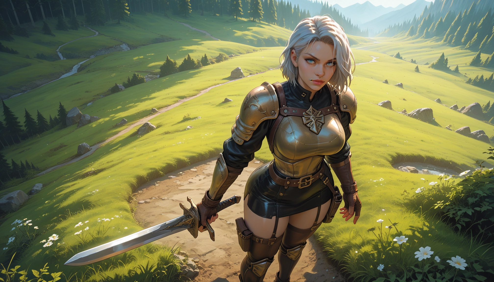 1girl, sword, weapon, armor, solo, garter straps · Yamete.gg