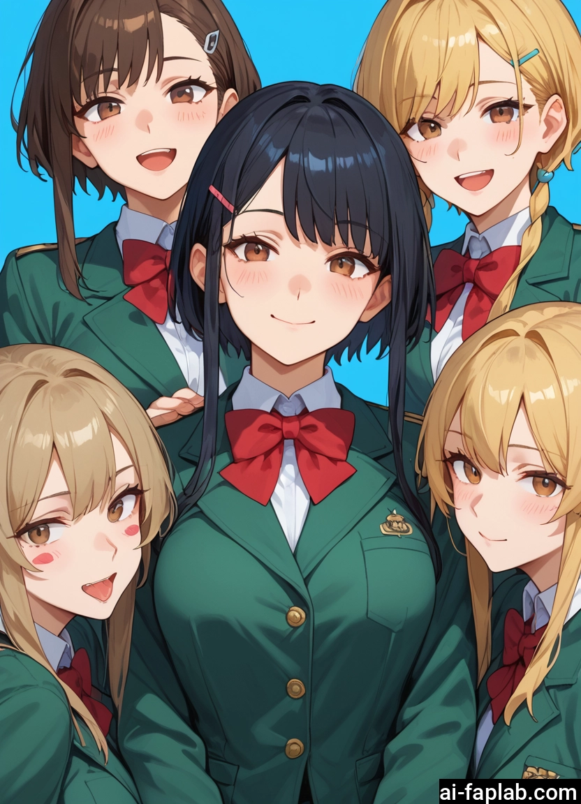 multiple girls, brown hair, blonde hair, smile, hair ornament, brown eyes · Yamete.gg