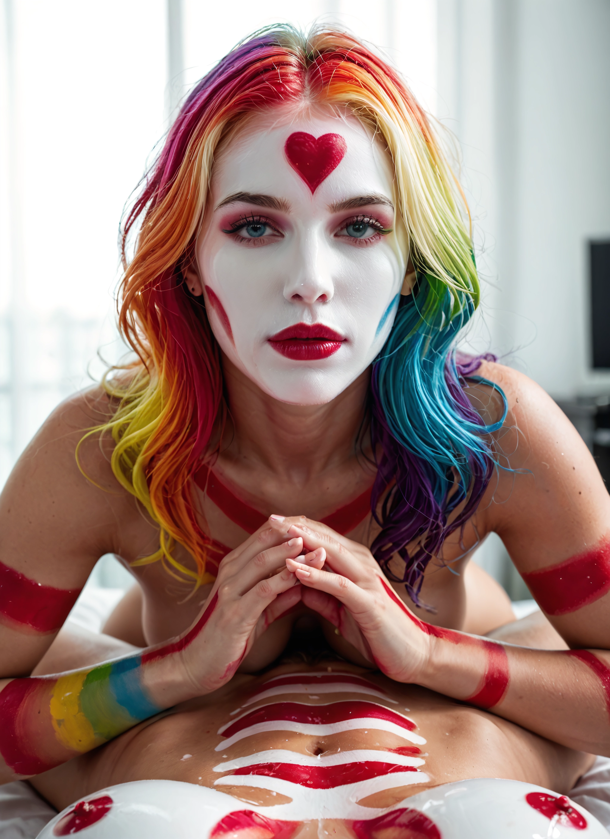 futanari, multicolored hair, breasts, looking at viewer, pov, makeup · Yamete.gg