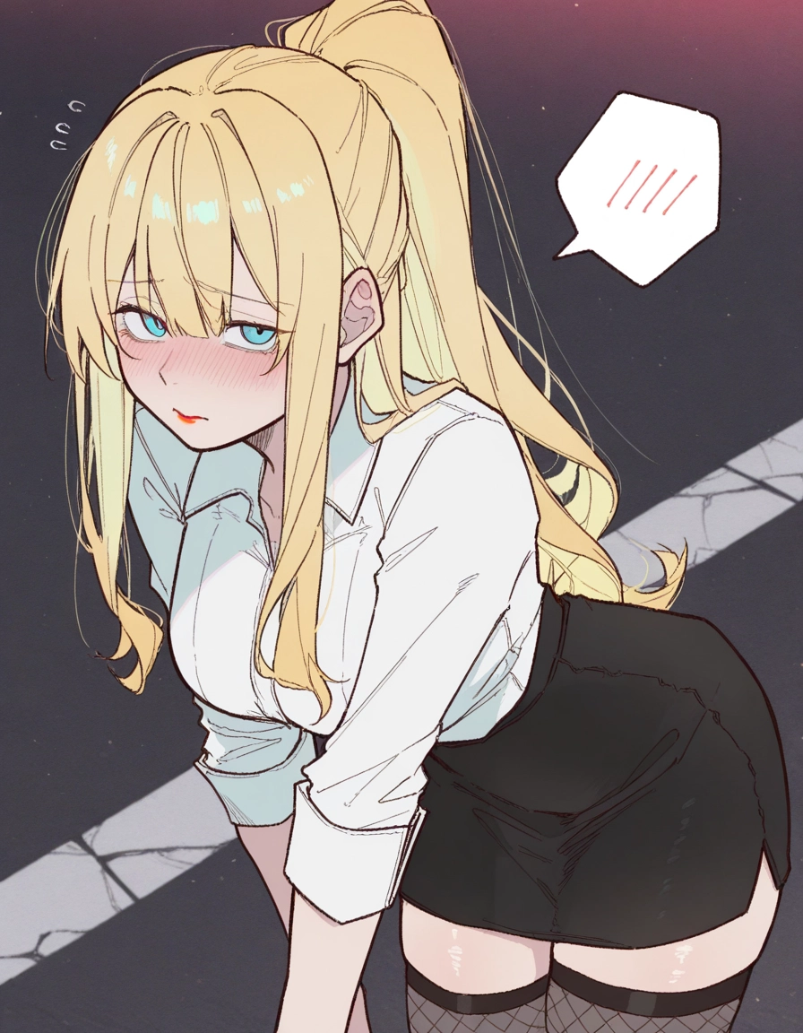 1girl, blonde hair, skirt, thighhighs, solo, blush · Yamete.gg