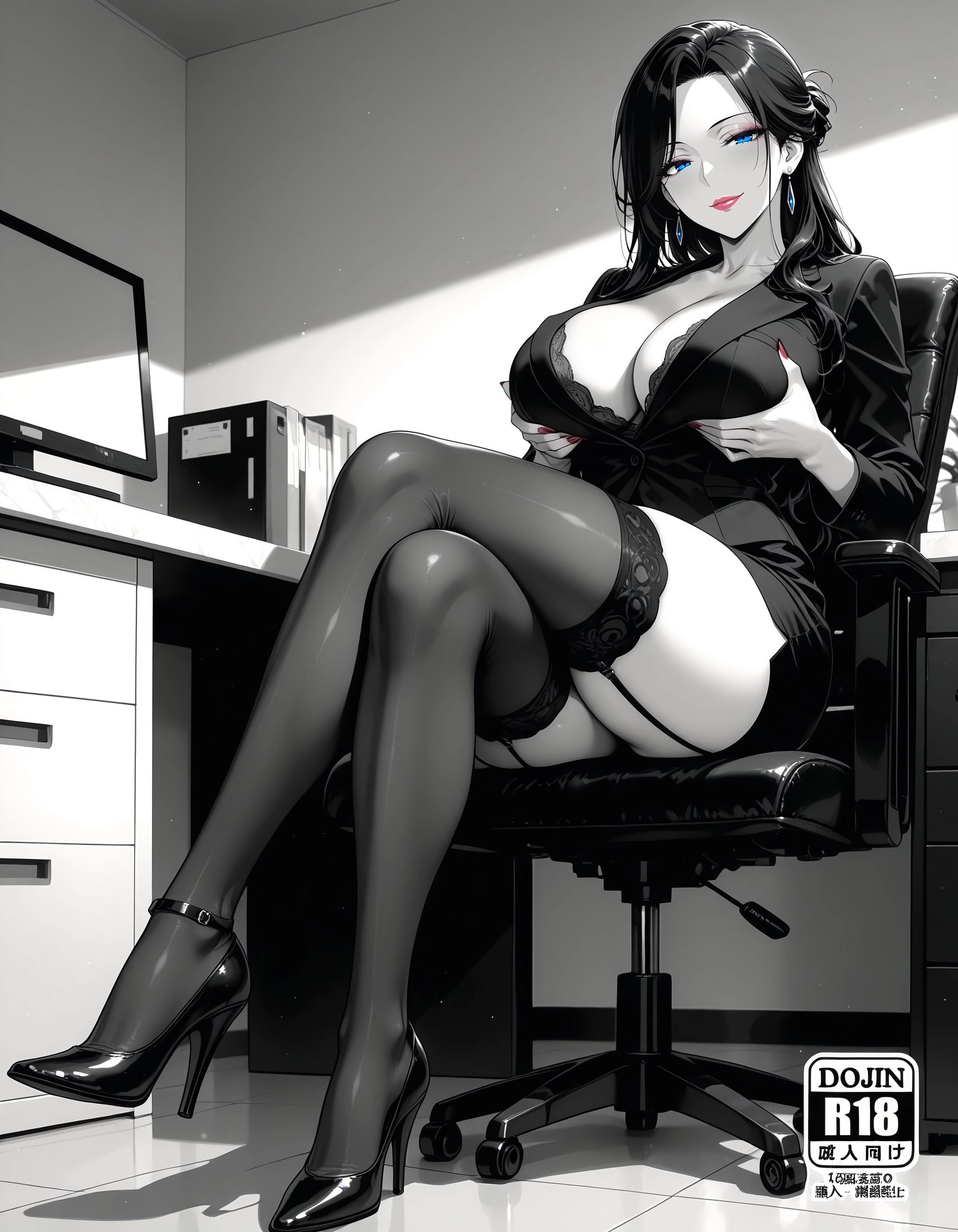 breasts, 1girl, thighhighs, high heels, jewelry, sitting · Yamete.gg