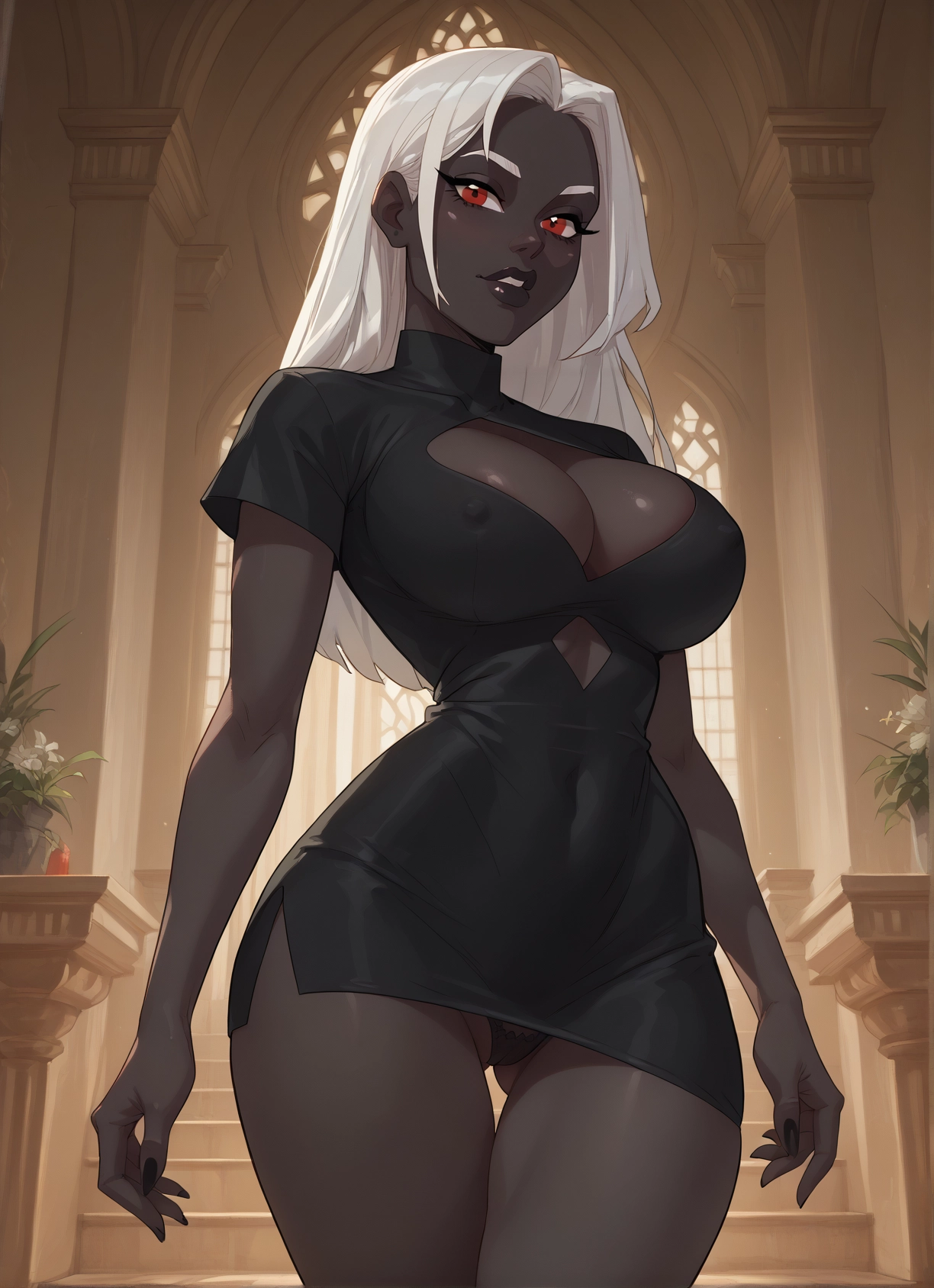 1girl, breasts, underwear, panties, dark skin, solo · Yamete.gg
