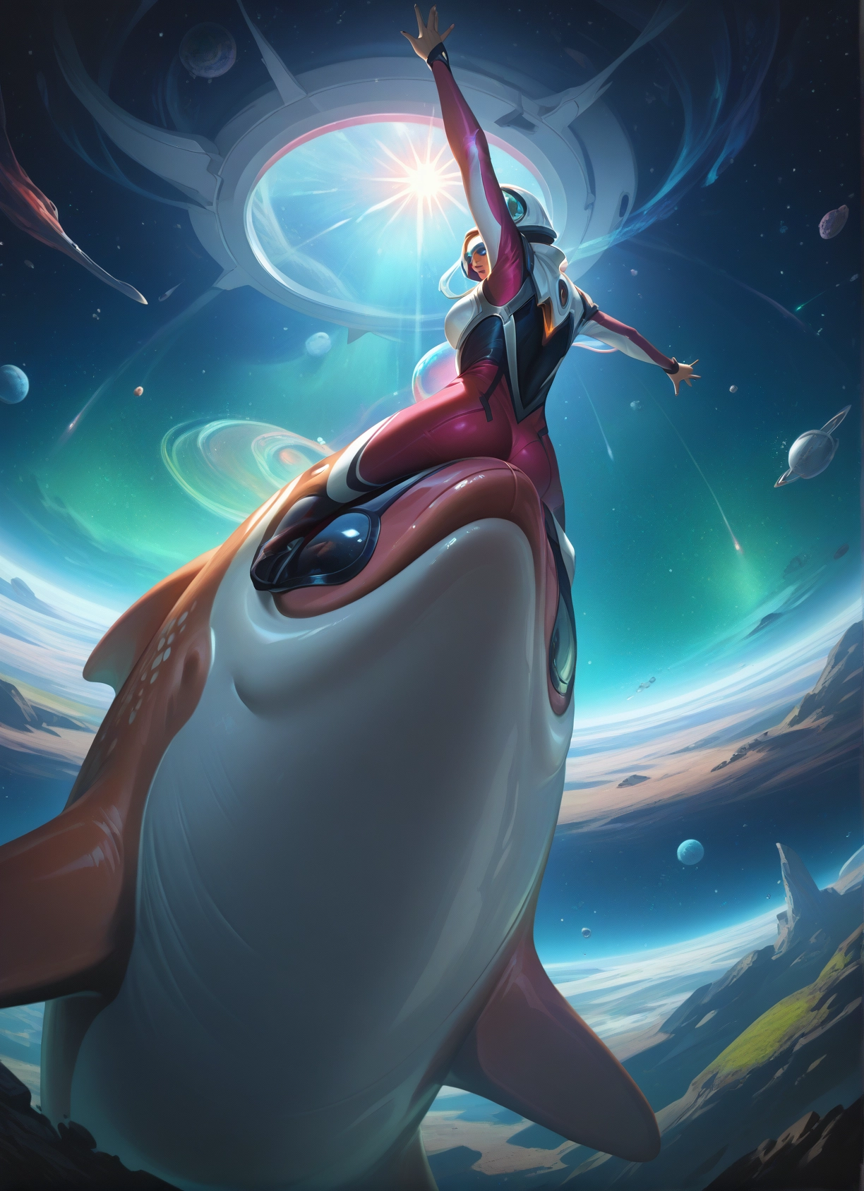 1girl, ass, bodysuit, space, solo, helmet · Yamete.gg