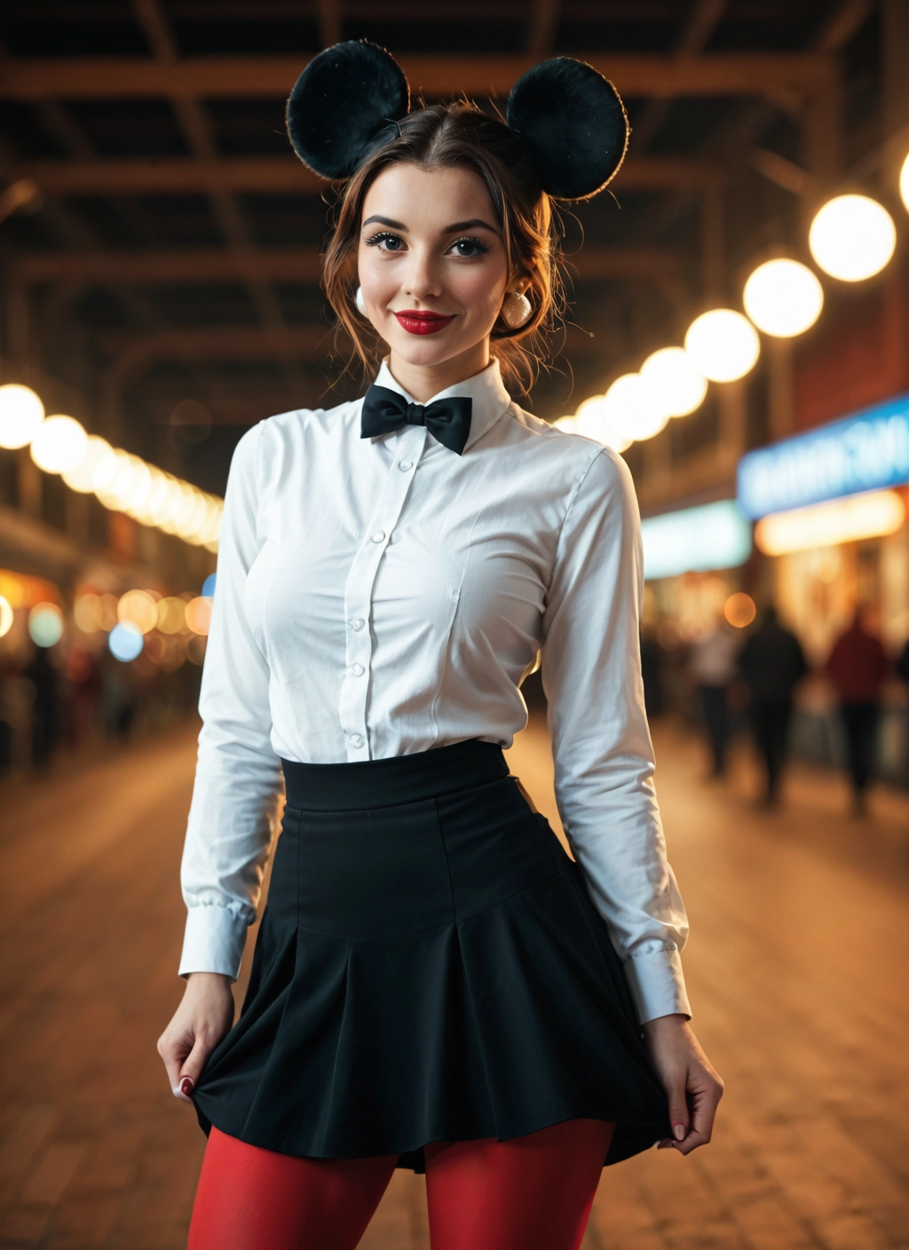 1girl, pantyhose, skirt, double bun, bow, red legwear · Yamete.gg