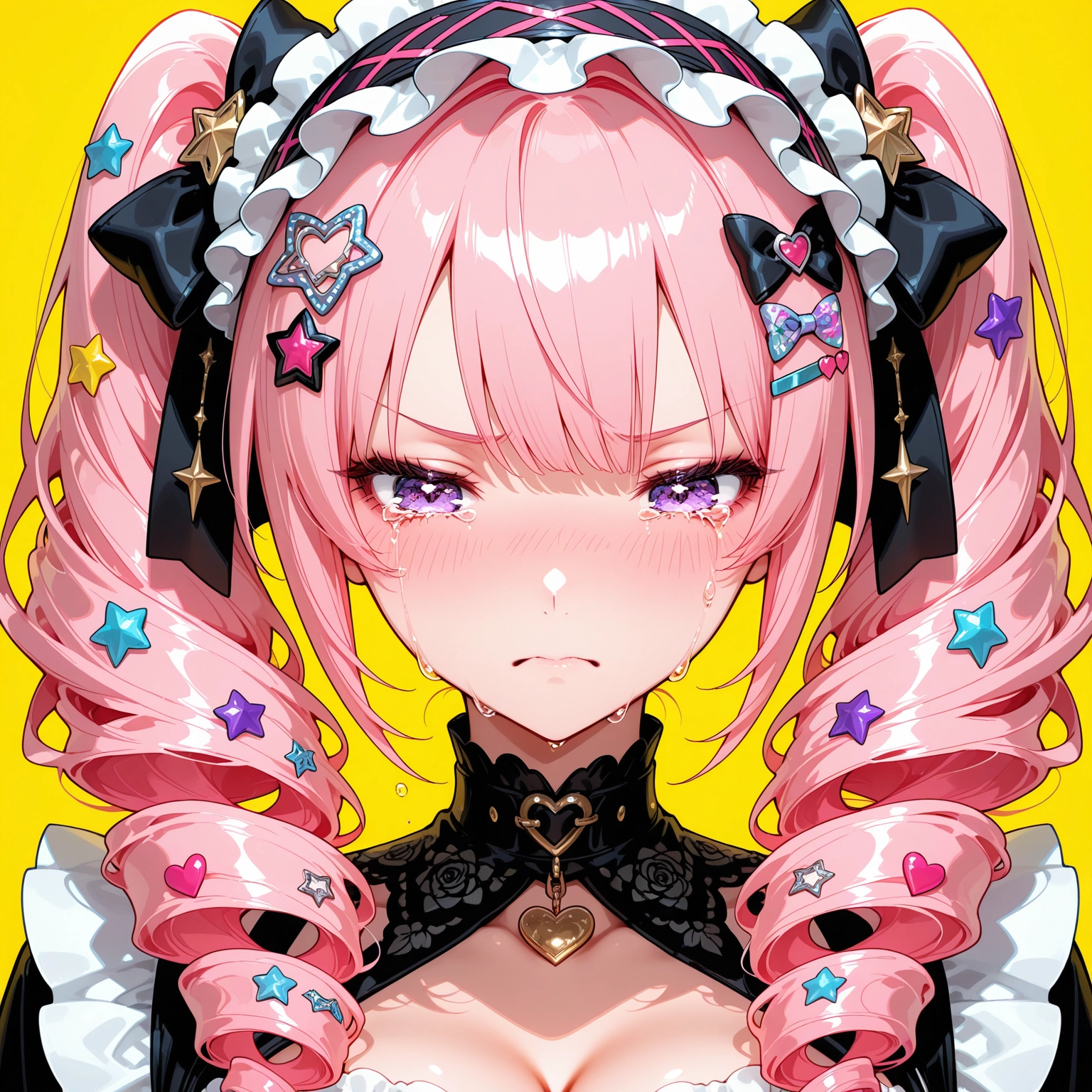 1girl, solo, pink hair, hair ornament, star hair ornament, breasts · Yamete.gg