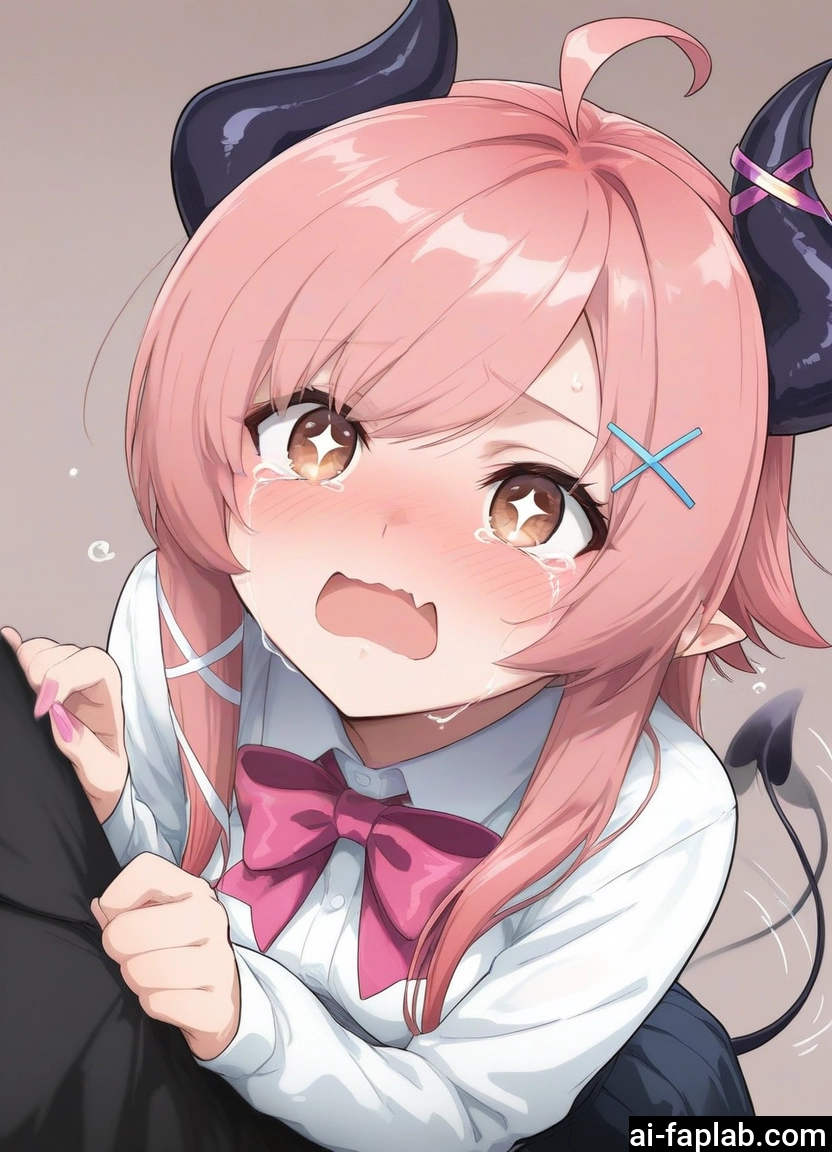1girl, horns, tail, ahoge, demon tail, blush