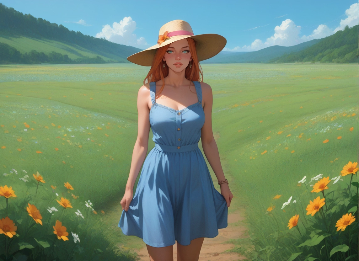 1girl, hat, dress, outdoors, solo, flower · Yamete.gg