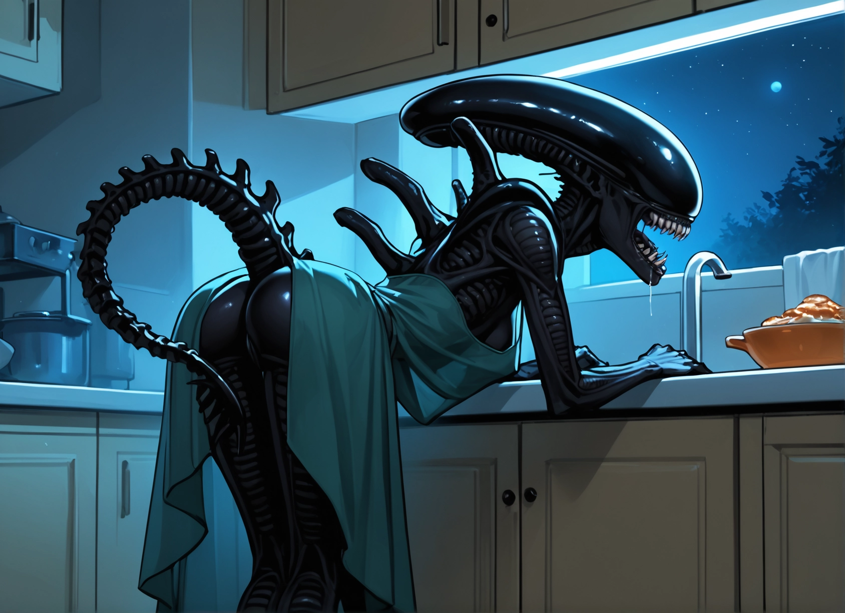 ass, tail, 1girl, teeth, night, saliva · Yamete.gg