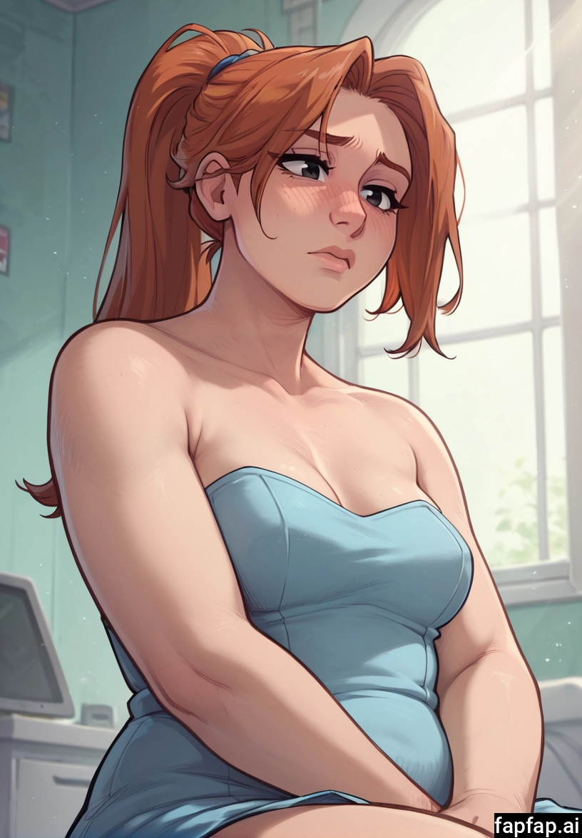 1girl, breasts, solo, ponytail, blush, dress · Yamete.gg