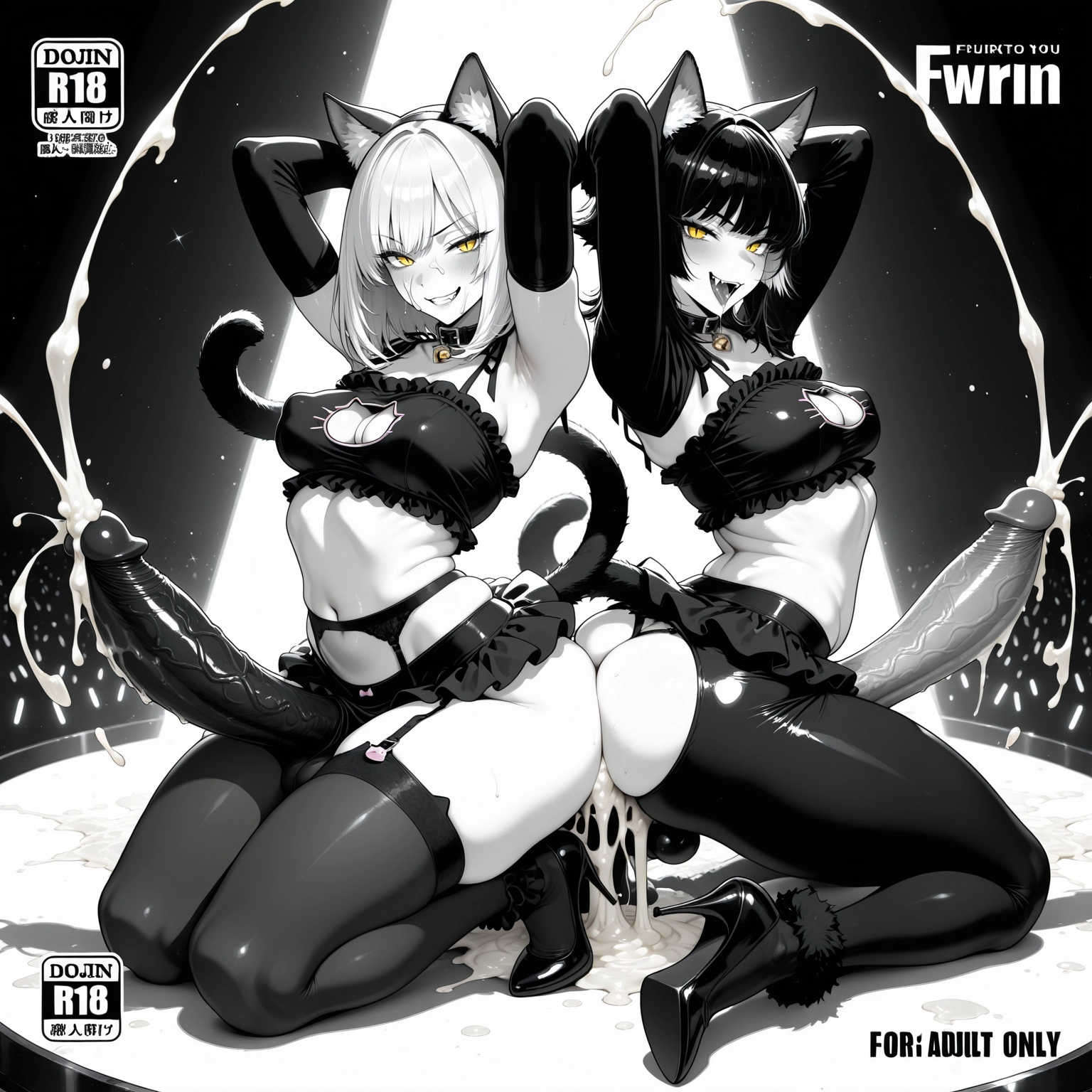 futanari, cum, 2girls, multiple girls, breasts, animal ears · Yamete.gg