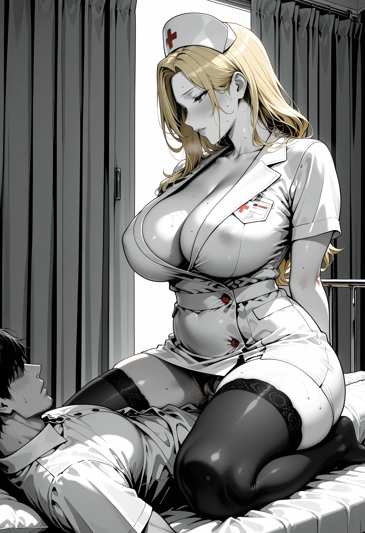 breasts, 1girl, blonde hair, nurse cap, thighhighs, nurse · Yamete.gg