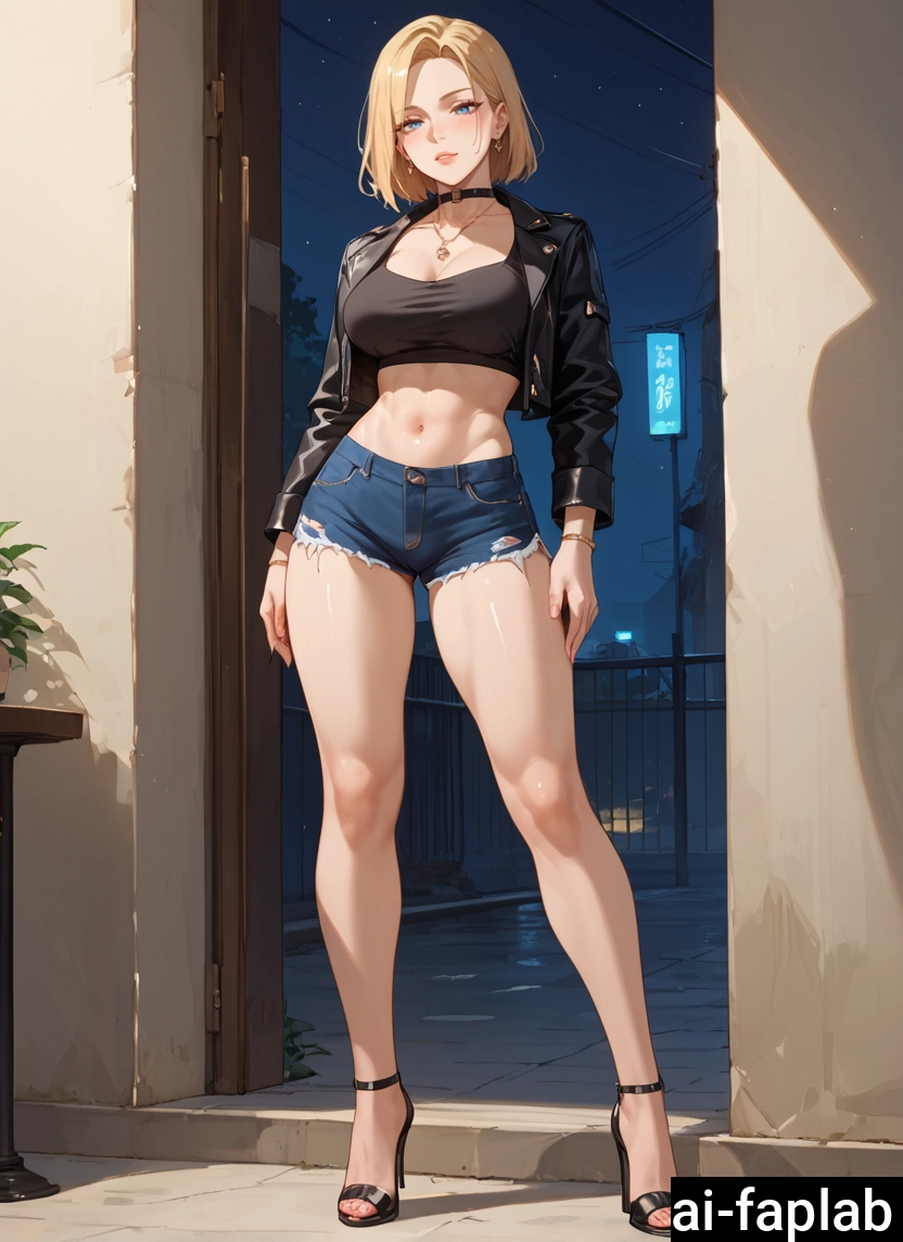1girl, breasts, jacket, blue eyes, blonde hair, shorts · Yamete.gg
