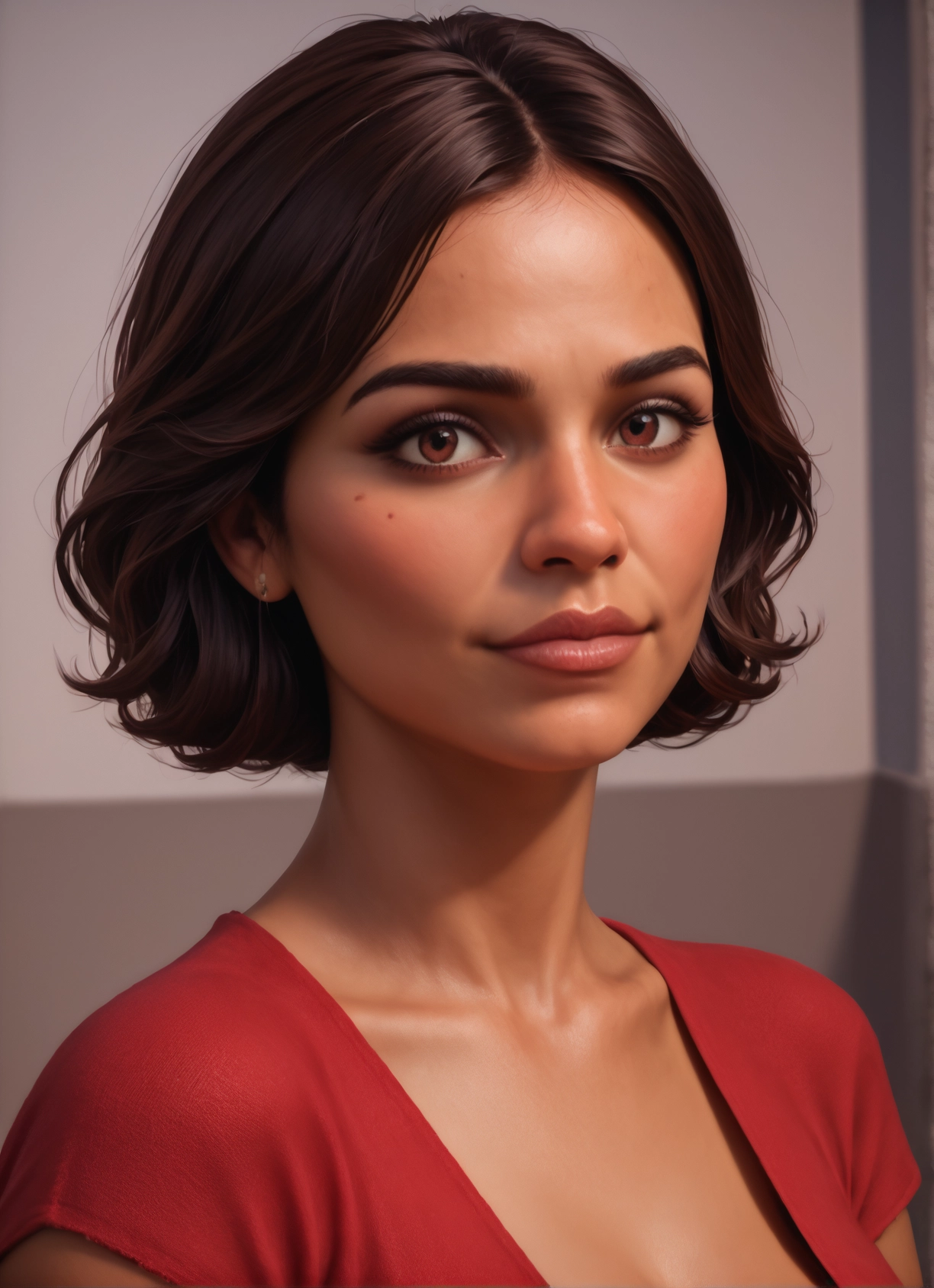 1girl, solo, brown hair, jewelry, earrings, brown eyes · Yamete.gg