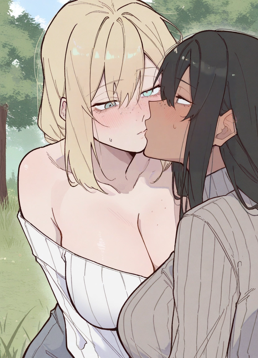 multiple girls, 2girls, breasts, yuri, blonde hair, freckles · Yamete.gg
