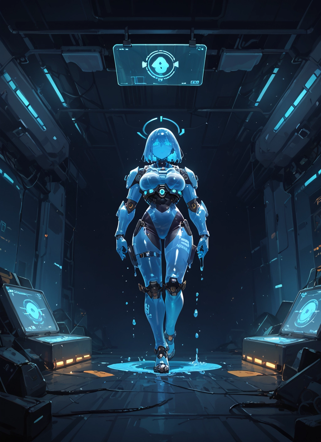 1girl, solo, breasts, blue eyes, glowing, science fiction · Yamete.gg