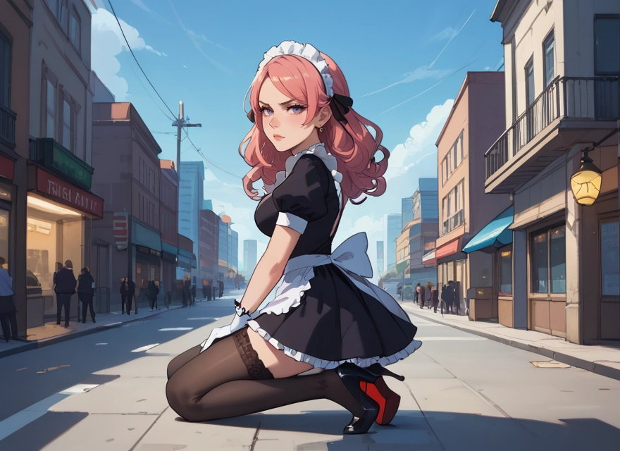 thighhighs, maid, maid headdress, gloves, high heels, apron · Yamete.gg