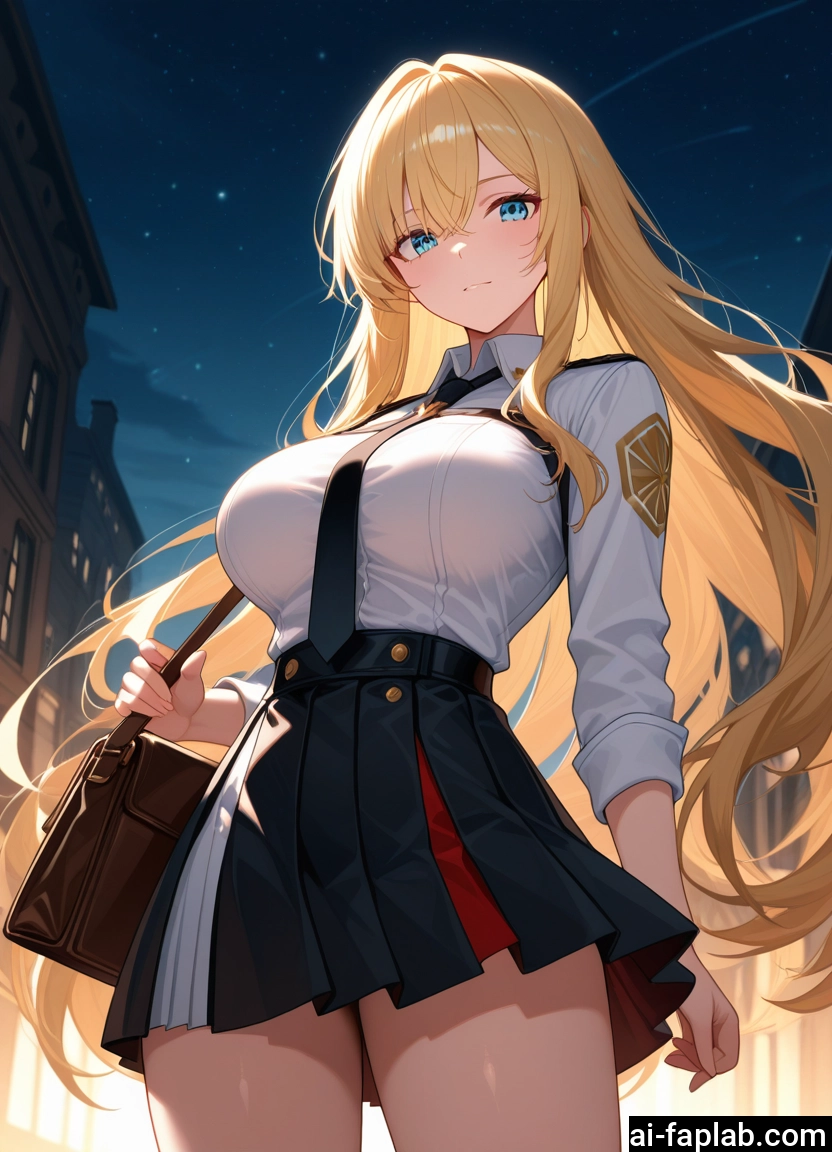 1girl, long hair, blonde hair, breasts, skirt, solo