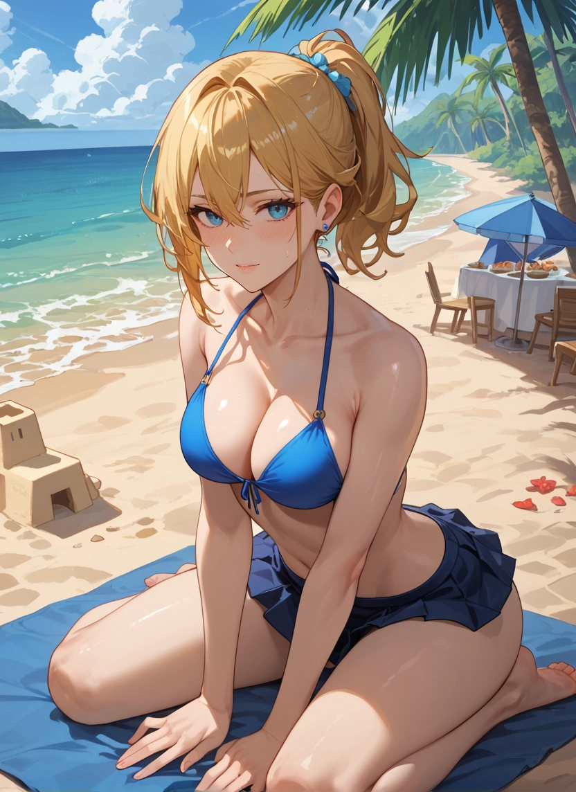 1girl, breasts, swimsuit, bikini, blonde hair, blue eyes · Yamete.gg