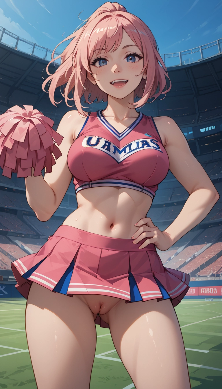 1girl, solo, cheerleader, breasts, blue eyes, pussy · Yamete.gg