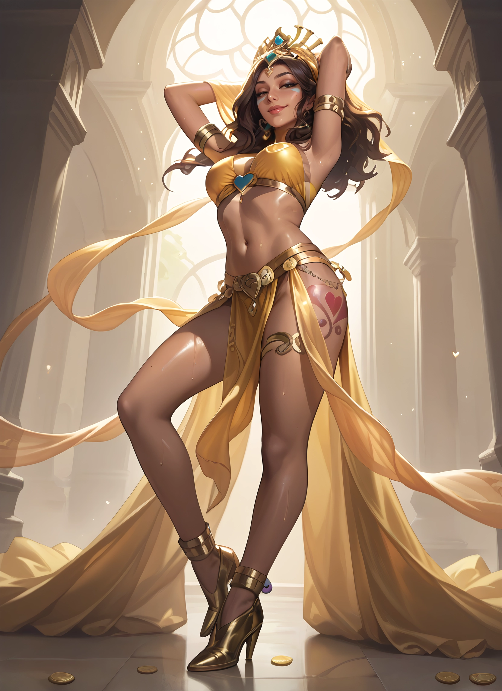 1girl, solo, breasts, high heels, navel, dark-skinned female · Yamete.gg