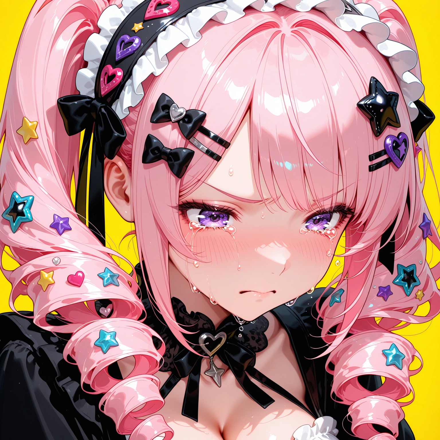 1girl, pink hair, solo, hair ornament, breasts, drill hair · Yamete.gg