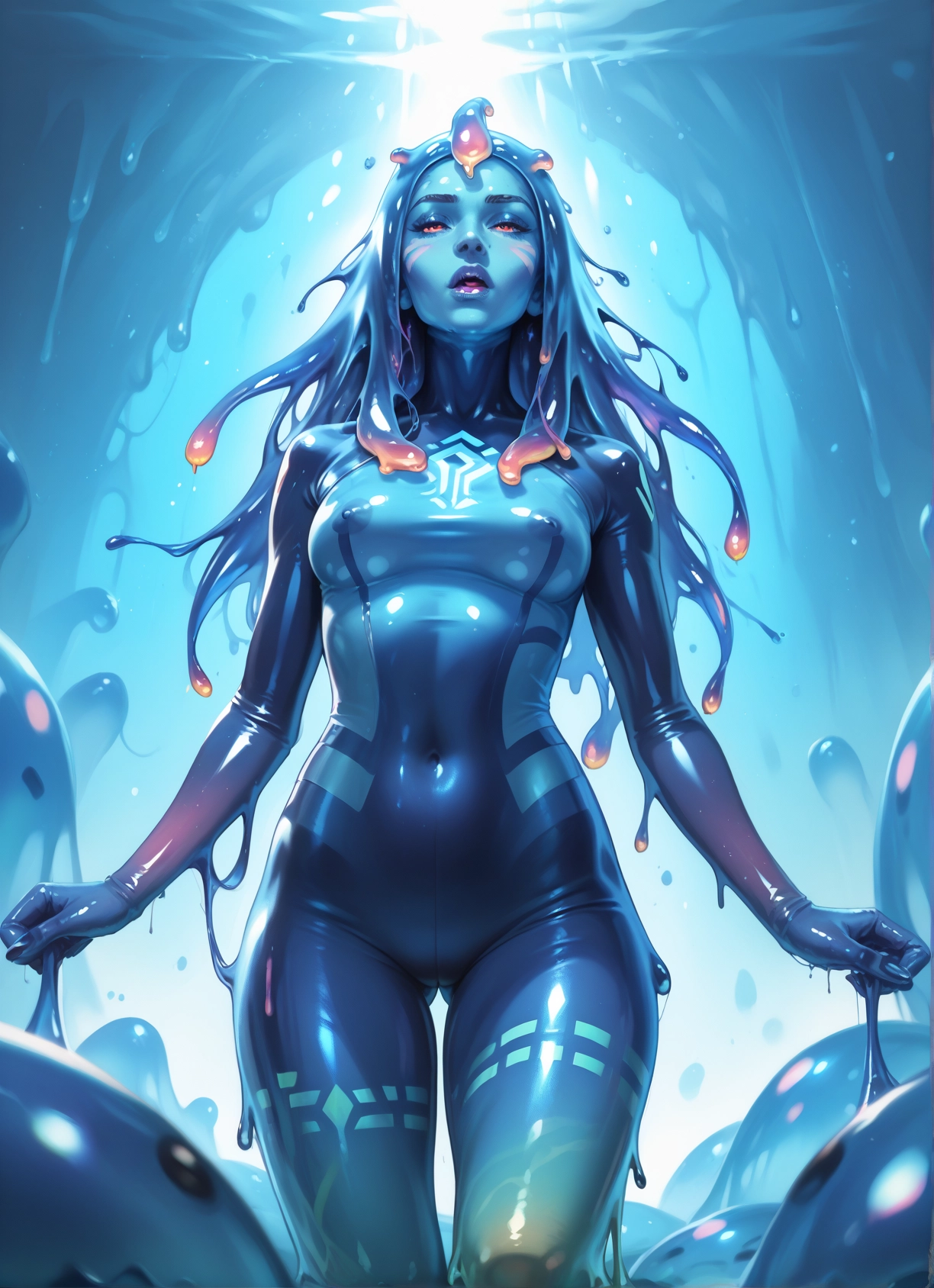 1girl, breasts, monster girl, bodysuit, colored skin, solo · Yamete.gg
