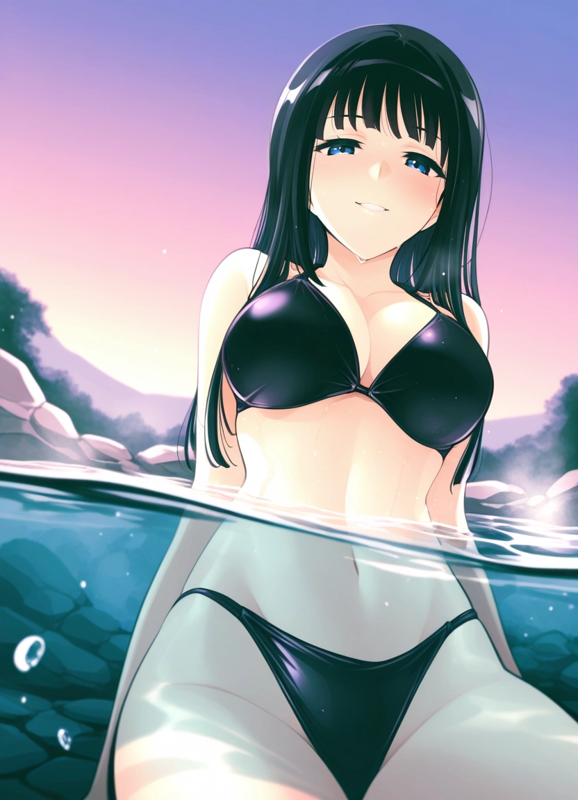 1girl, swimsuit, bikini, breasts, solo, black hair · Yamete.gg