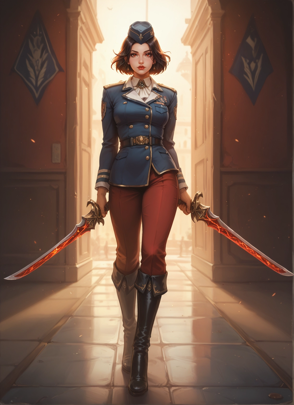 1girl, weapon, boots, hat, solo, uniform · Yamete.gg