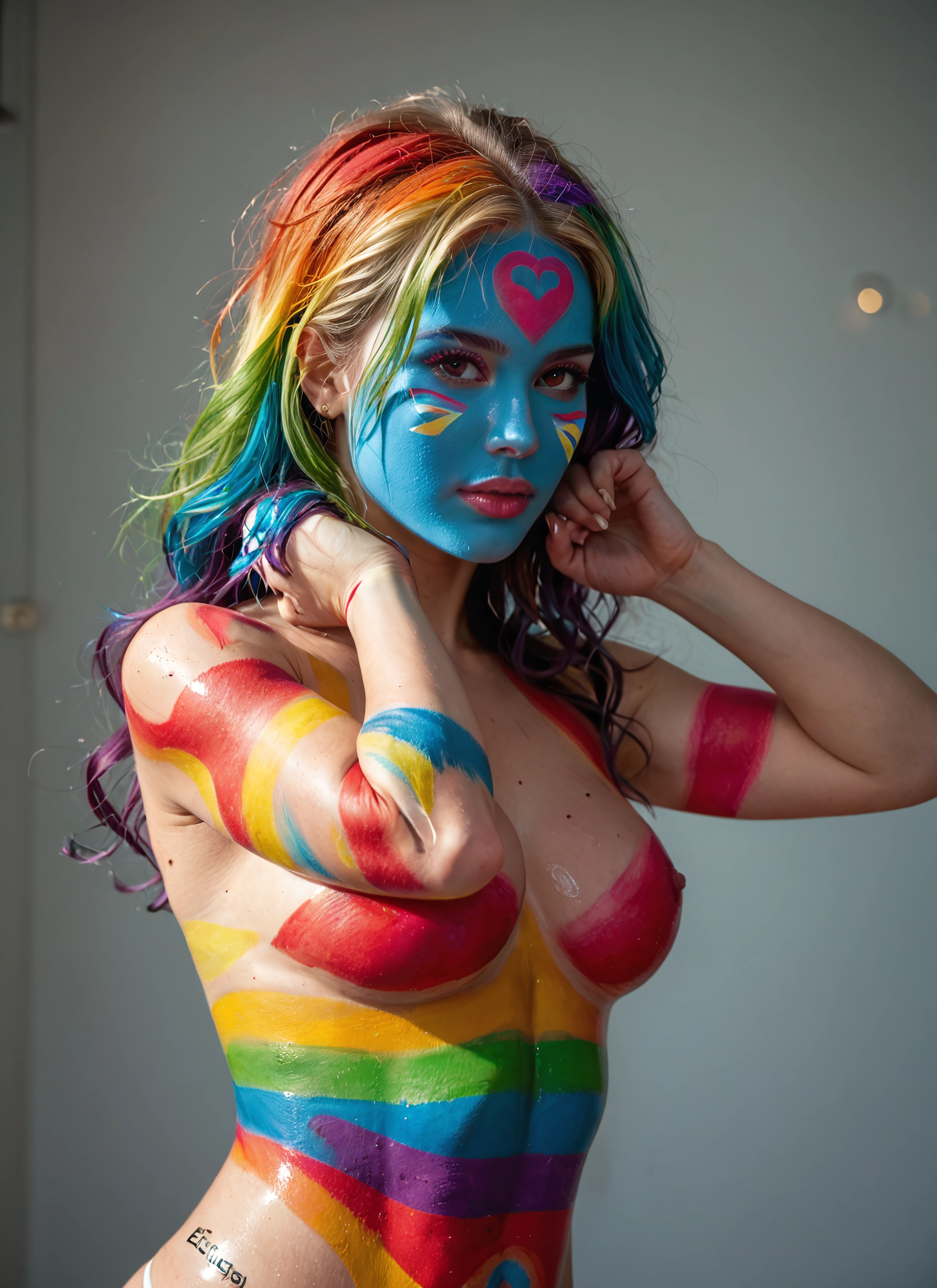1girl, solo, breasts, multicolored hair, looking at viewer, nipples · Yamete.gg