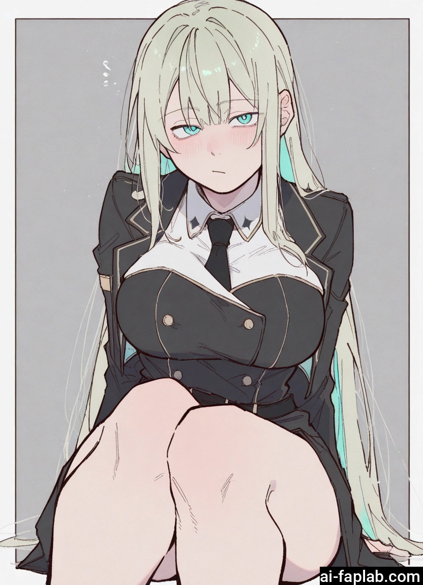1girl, solo, long hair, breasts, necktie, sitting · Yamete.gg